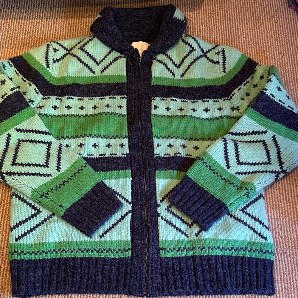 NWOT American Eagle Outfitters Green and Navy Zip-Up thick sweater jacket
